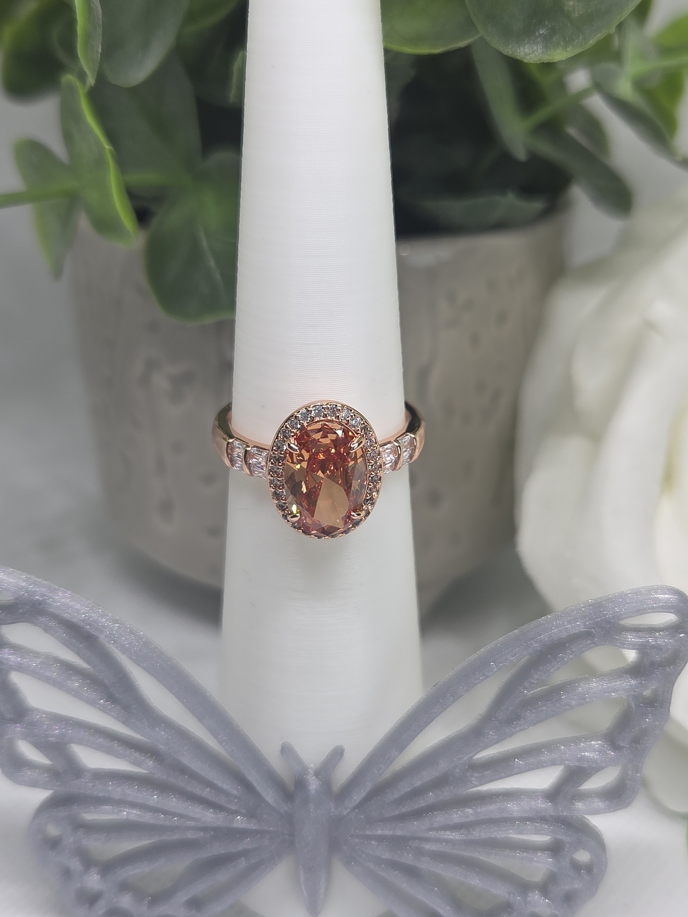 BP Amber Topaz Halo Ring On Rose Gold Plating